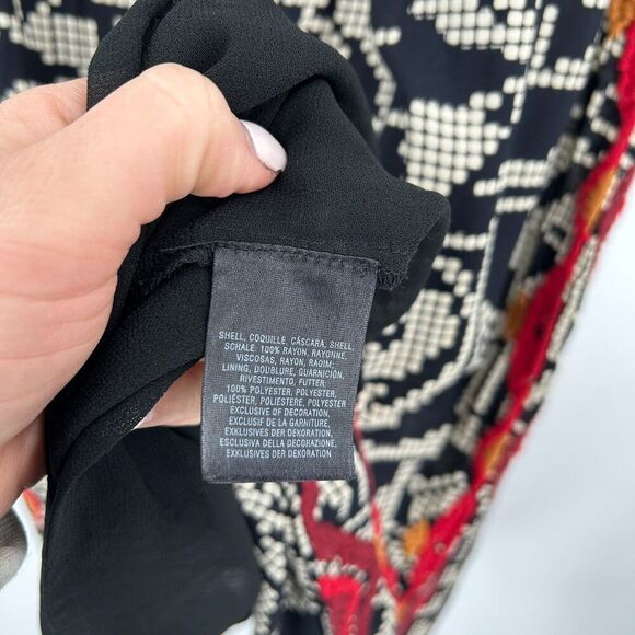 ANTHROPOLOGIE Floreat Abelia Black White Embroidered Fringe Boho Dress Large - Picture 10 of 10